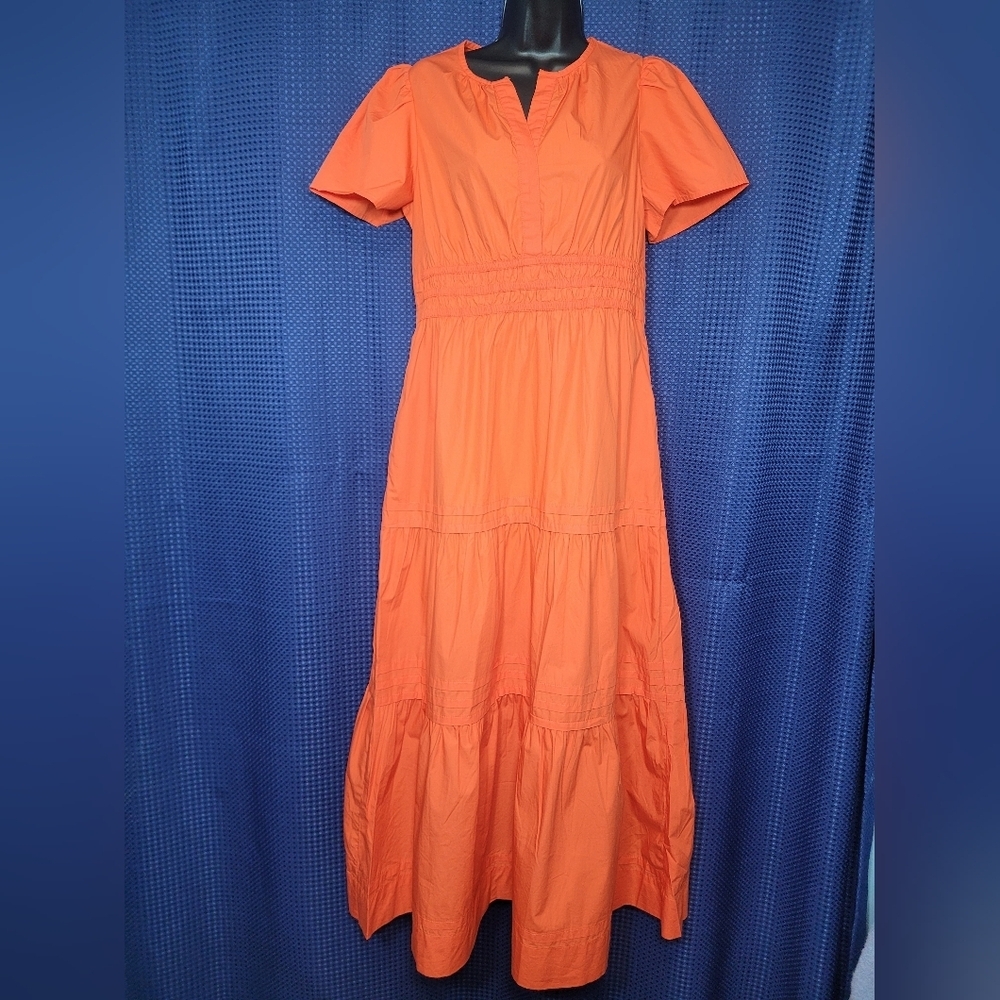 Quince 100% Organic Cotton Tiered Maxi Dress Vermilion Red sz S
